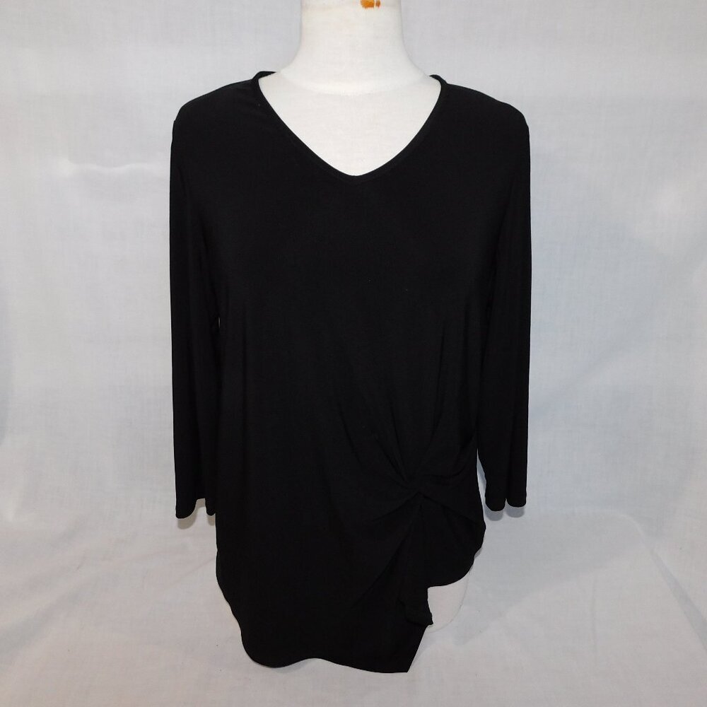 Joseph Ribkoff Black Knot Front Asymmetric Hem 3/4 Sleeve Top 193138 Womens 12